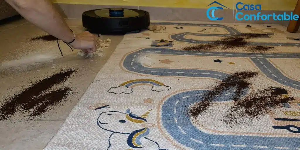probando robot aspirador conga 5290 en alfombra de casa
